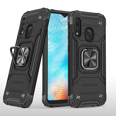 Coque Contour Silicone et Plastique Housse Etui Mat avec Magnetique Support Bague Anneau MQ1 pour Samsung Galaxy A20e Noir