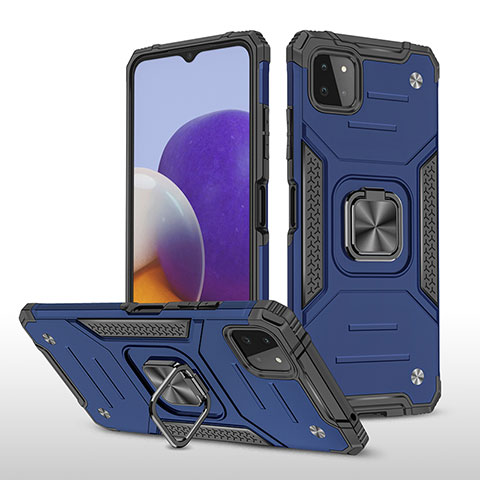 Coque Contour Silicone et Plastique Housse Etui Mat avec Magnetique Support Bague Anneau MQ1 pour Samsung Galaxy A22s 5G Bleu