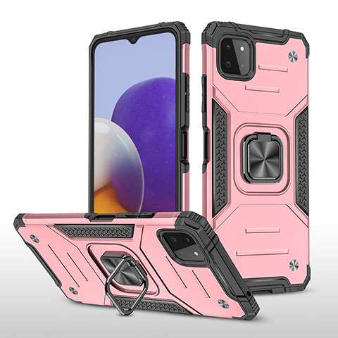 Coque Contour Silicone et Plastique Housse Etui Mat avec Magnetique Support Bague Anneau MQ1 pour Samsung Galaxy A22s 5G Or Rose