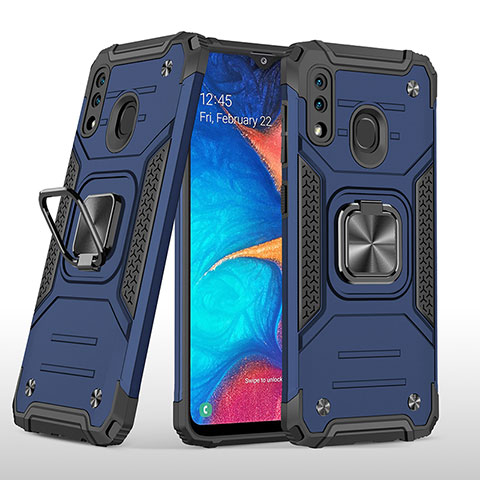 Coque Contour Silicone et Plastique Housse Etui Mat avec Magnetique Support Bague Anneau MQ1 pour Samsung Galaxy A30 Bleu