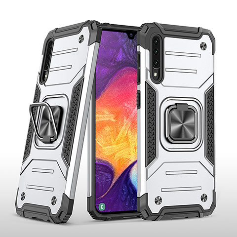 Coque Contour Silicone et Plastique Housse Etui Mat avec Magnetique Support Bague Anneau MQ1 pour Samsung Galaxy A30S Argent