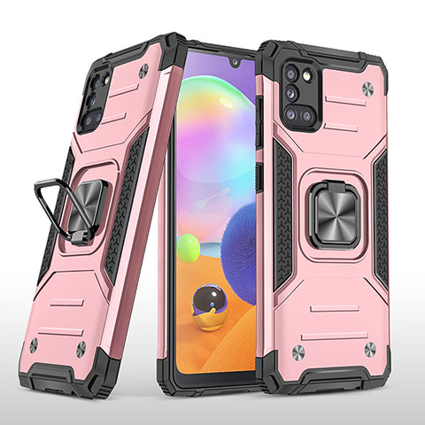 Coque Contour Silicone et Plastique Housse Etui Mat avec Magnetique Support Bague Anneau MQ1 pour Samsung Galaxy A31 Or Rose