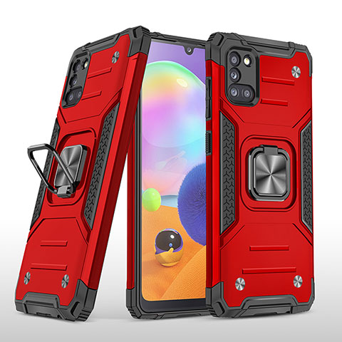 Coque Contour Silicone et Plastique Housse Etui Mat avec Magnetique Support Bague Anneau MQ1 pour Samsung Galaxy A31 Rouge