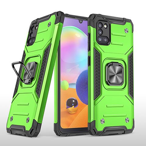 Coque Contour Silicone et Plastique Housse Etui Mat avec Magnetique Support Bague Anneau MQ1 pour Samsung Galaxy A31 Vert