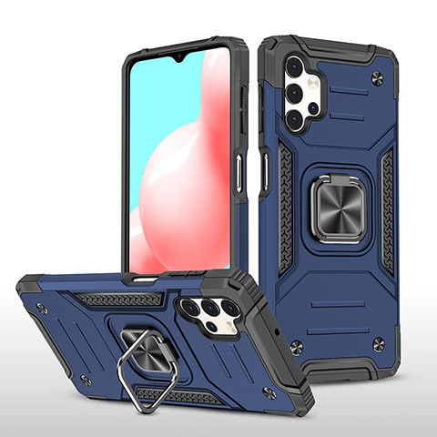 Coque Contour Silicone et Plastique Housse Etui Mat avec Magnetique Support Bague Anneau MQ1 pour Samsung Galaxy A32 4G Bleu