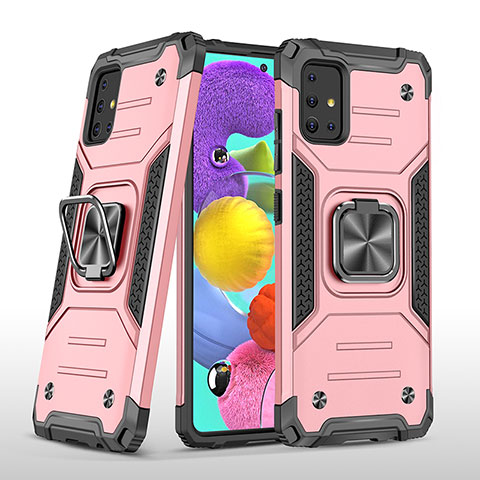 Coque Contour Silicone et Plastique Housse Etui Mat avec Magnetique Support Bague Anneau MQ1 pour Samsung Galaxy A51 5G Or Rose