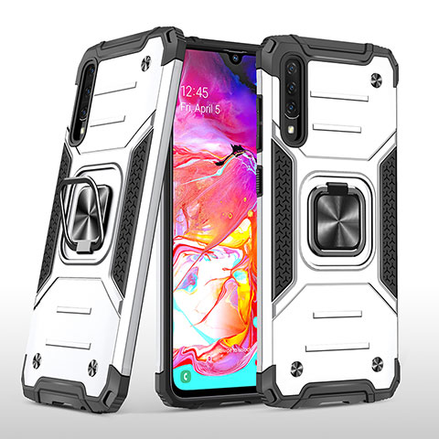 Coque Contour Silicone et Plastique Housse Etui Mat avec Magnetique Support Bague Anneau MQ1 pour Samsung Galaxy A70 Argent