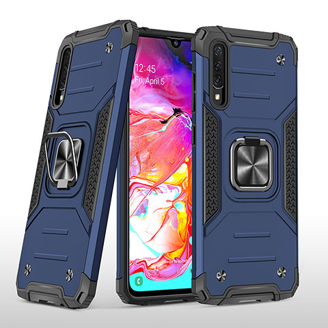 Coque Contour Silicone et Plastique Housse Etui Mat avec Magnetique Support Bague Anneau MQ1 pour Samsung Galaxy A70 Bleu