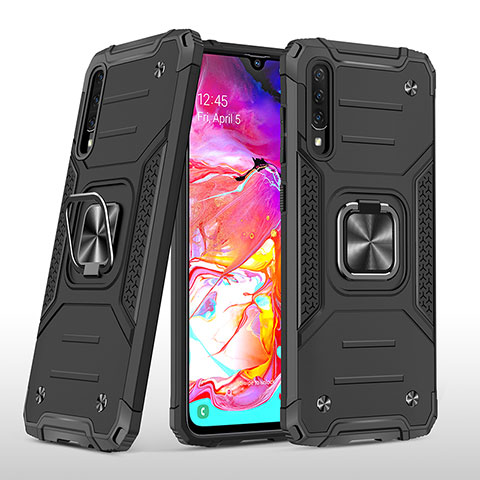 Coque Contour Silicone et Plastique Housse Etui Mat avec Magnetique Support Bague Anneau MQ1 pour Samsung Galaxy A70 Noir