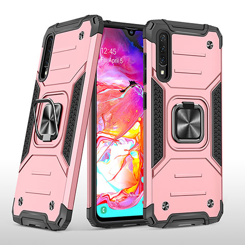 Coque Contour Silicone et Plastique Housse Etui Mat avec Magnetique Support Bague Anneau MQ1 pour Samsung Galaxy A70 Or Rose