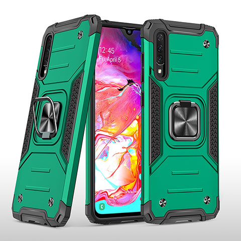 Coque Contour Silicone et Plastique Housse Etui Mat avec Magnetique Support Bague Anneau MQ1 pour Samsung Galaxy A70 Vert Nuit