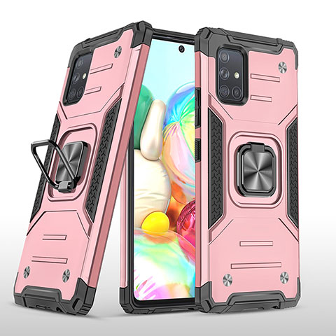 Coque Contour Silicone et Plastique Housse Etui Mat avec Magnetique Support Bague Anneau MQ1 pour Samsung Galaxy A71 4G A715 Or Rose