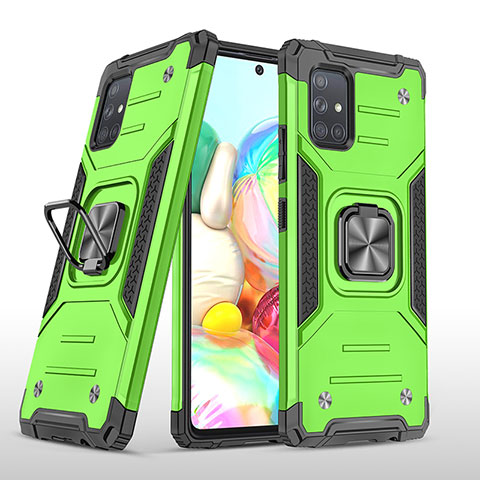 Coque Contour Silicone et Plastique Housse Etui Mat avec Magnetique Support Bague Anneau MQ1 pour Samsung Galaxy A71 4G A715 Vert