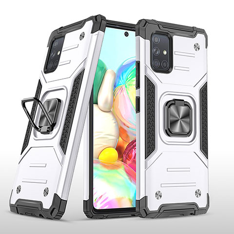 Coque Contour Silicone et Plastique Housse Etui Mat avec Magnetique Support Bague Anneau MQ1 pour Samsung Galaxy A71 5G Argent