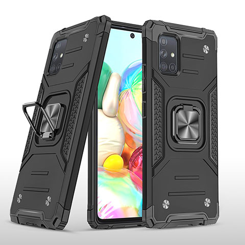 Coque Contour Silicone et Plastique Housse Etui Mat avec Magnetique Support Bague Anneau MQ1 pour Samsung Galaxy A71 5G Noir