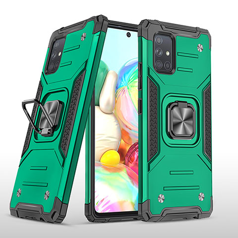 Coque Contour Silicone et Plastique Housse Etui Mat avec Magnetique Support Bague Anneau MQ1 pour Samsung Galaxy A71 5G Vert Nuit