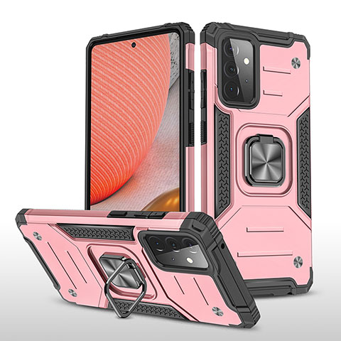 Coque Contour Silicone et Plastique Housse Etui Mat avec Magnetique Support Bague Anneau MQ1 pour Samsung Galaxy A72 4G Or Rose