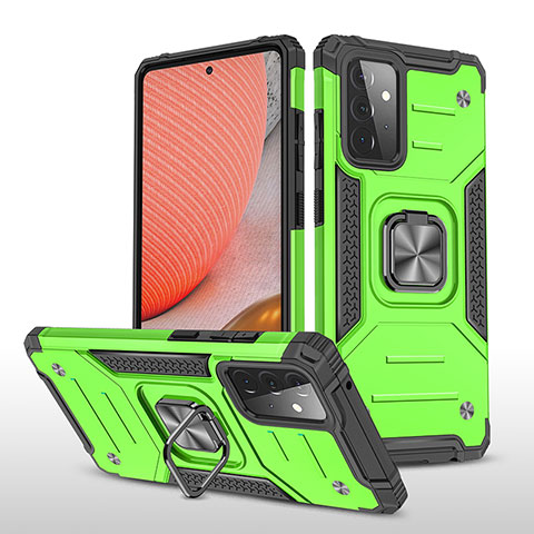 Coque Contour Silicone et Plastique Housse Etui Mat avec Magnetique Support Bague Anneau MQ1 pour Samsung Galaxy A72 4G Vert