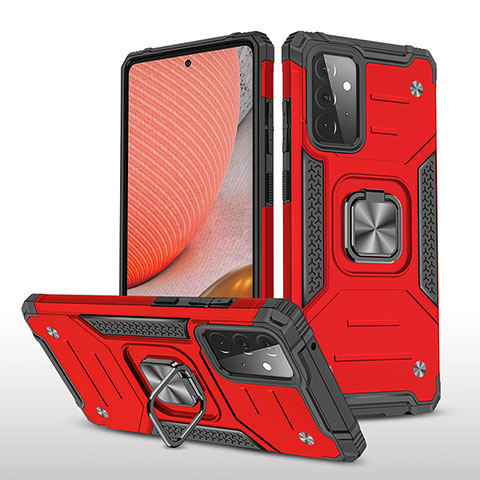 Coque Contour Silicone et Plastique Housse Etui Mat avec Magnetique Support Bague Anneau MQ1 pour Samsung Galaxy A72 5G Rouge