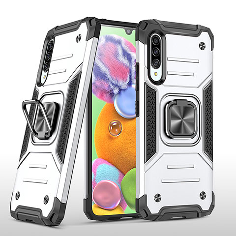 Coque Contour Silicone et Plastique Housse Etui Mat avec Magnetique Support Bague Anneau MQ1 pour Samsung Galaxy A90 5G Argent