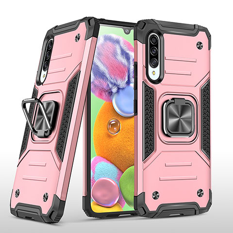 Coque Contour Silicone et Plastique Housse Etui Mat avec Magnetique Support Bague Anneau MQ1 pour Samsung Galaxy A90 5G Or Rose