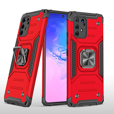 Coque Contour Silicone et Plastique Housse Etui Mat avec Magnetique Support Bague Anneau MQ1 pour Samsung Galaxy A91 Rouge