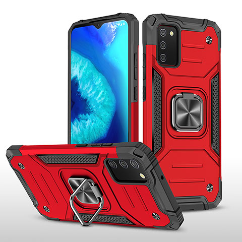 Coque Contour Silicone et Plastique Housse Etui Mat avec Magnetique Support Bague Anneau MQ1 pour Samsung Galaxy F02S SM-E025F Rouge