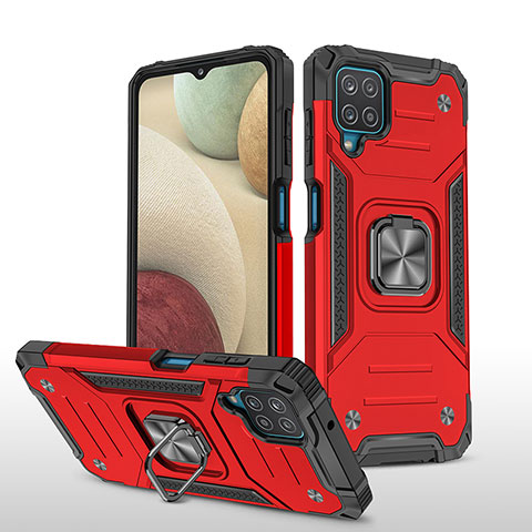 Coque Contour Silicone et Plastique Housse Etui Mat avec Magnetique Support Bague Anneau MQ1 pour Samsung Galaxy F12 Rouge