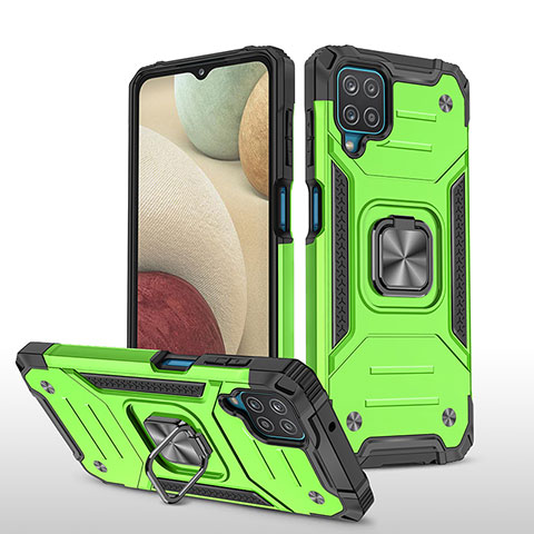 Coque Contour Silicone et Plastique Housse Etui Mat avec Magnetique Support Bague Anneau MQ1 pour Samsung Galaxy F12 Vert