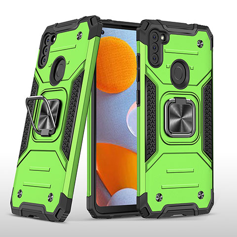 Coque Contour Silicone et Plastique Housse Etui Mat avec Magnetique Support Bague Anneau MQ1 pour Samsung Galaxy M11 Vert