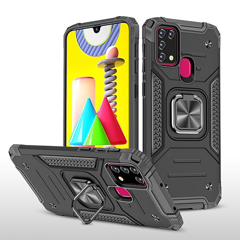 Coque Contour Silicone et Plastique Housse Etui Mat avec Magnetique Support Bague Anneau MQ1 pour Samsung Galaxy M31 Prime Edition Noir