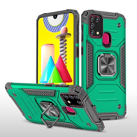 Coque Contour Silicone et Plastique Housse Etui Mat avec Magnetique Support Bague Anneau MQ1 pour Samsung Galaxy M31 Prime Edition Vert Nuit