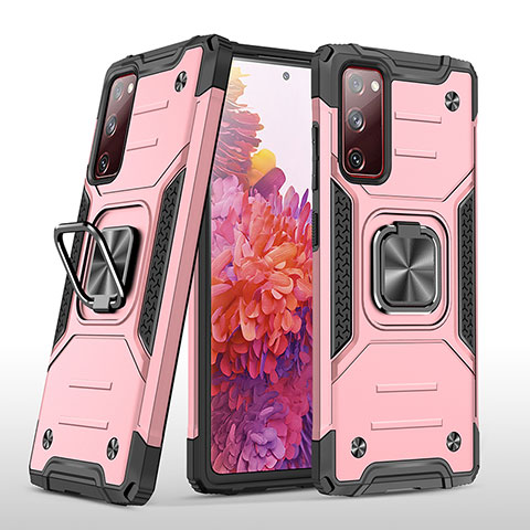 Coque Contour Silicone et Plastique Housse Etui Mat avec Magnetique Support Bague Anneau MQ1 pour Samsung Galaxy S20 FE 4G Or Rose