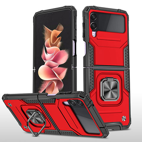 Coque Contour Silicone et Plastique Housse Etui Mat avec Magnetique Support Bague Anneau MQ1 pour Samsung Galaxy Z Flip3 5G Rouge