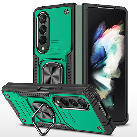 Coque Contour Silicone et Plastique Housse Etui Mat avec Magnetique Support Bague Anneau MQ1 pour Samsung Galaxy Z Fold3 5G Vert Nuit