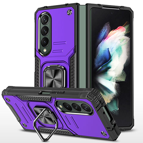 Coque Contour Silicone et Plastique Housse Etui Mat avec Magnetique Support Bague Anneau MQ1 pour Samsung Galaxy Z Fold3 5G Violet