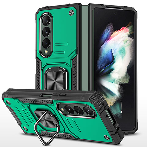 Coque Contour Silicone et Plastique Housse Etui Mat avec Magnetique Support Bague Anneau MQ1 pour Samsung Galaxy Z Fold4 5G Vert Nuit