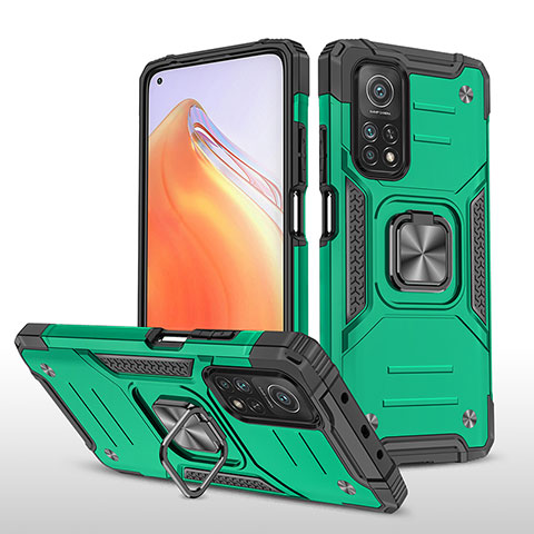 Coque Contour Silicone et Plastique Housse Etui Mat avec Magnetique Support Bague Anneau MQ1 pour Xiaomi Mi 10T 5G Vert Nuit