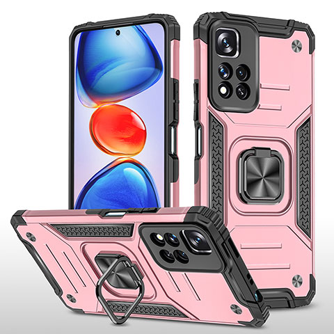 Coque Contour Silicone et Plastique Housse Etui Mat avec Magnetique Support Bague Anneau MQ1 pour Xiaomi Mi 11i 5G (2022) Or Rose