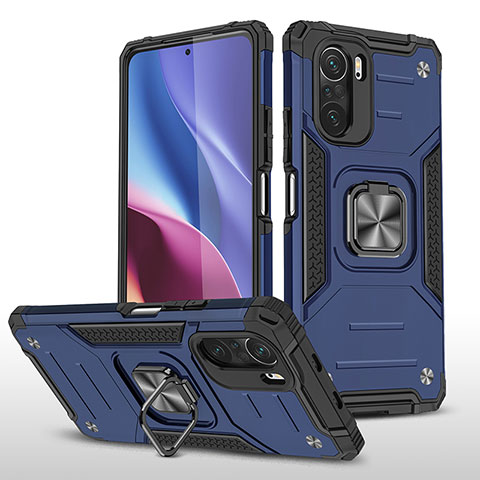 Coque Contour Silicone et Plastique Housse Etui Mat avec Magnetique Support Bague Anneau MQ1 pour Xiaomi Mi 11i 5G Bleu