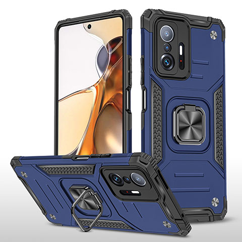 Coque Contour Silicone et Plastique Housse Etui Mat avec Magnetique Support Bague Anneau MQ1 pour Xiaomi Mi 11T 5G Bleu