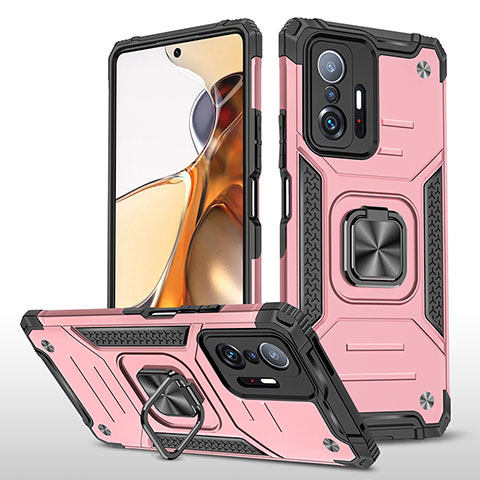 Coque Contour Silicone et Plastique Housse Etui Mat avec Magnetique Support Bague Anneau MQ1 pour Xiaomi Mi 11T 5G Or Rose