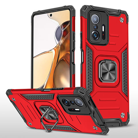 Coque Contour Silicone et Plastique Housse Etui Mat avec Magnetique Support Bague Anneau MQ1 pour Xiaomi Mi 11T 5G Rouge