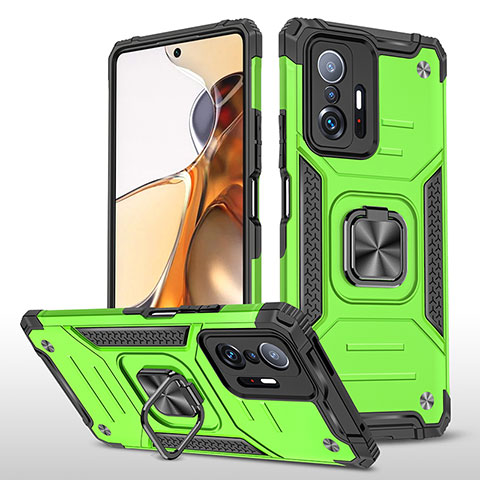 Coque Contour Silicone et Plastique Housse Etui Mat avec Magnetique Support Bague Anneau MQ1 pour Xiaomi Mi 11T 5G Vert