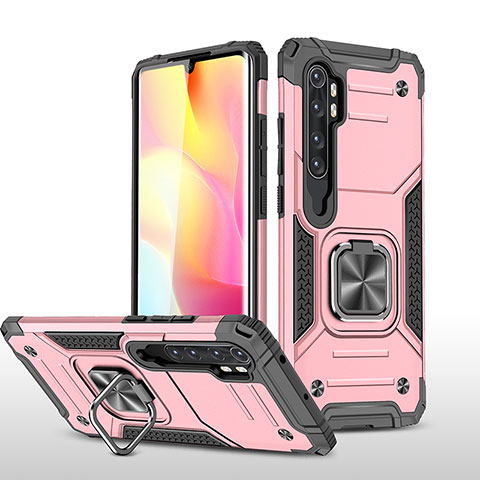 Coque Contour Silicone et Plastique Housse Etui Mat avec Magnetique Support Bague Anneau MQ1 pour Xiaomi Mi Note 10 Lite Or Rose