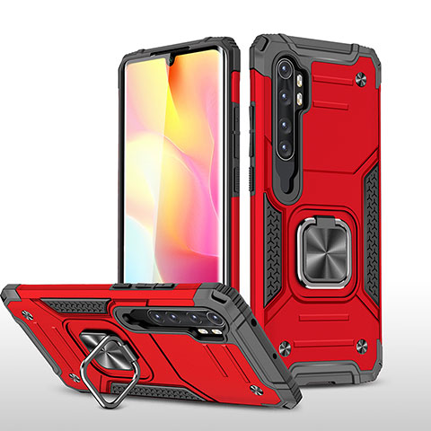 Coque Contour Silicone et Plastique Housse Etui Mat avec Magnetique Support Bague Anneau MQ1 pour Xiaomi Mi Note 10 Lite Rouge