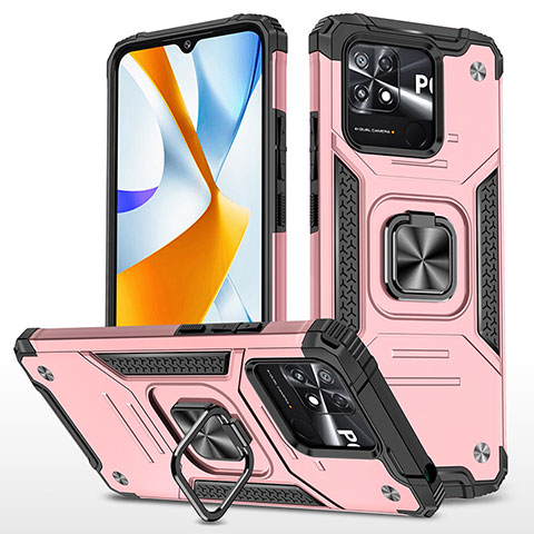 Coque Contour Silicone et Plastique Housse Etui Mat avec Magnetique Support Bague Anneau MQ1 pour Xiaomi Poco C40 Or Rose