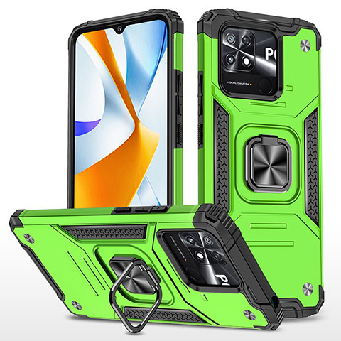 Coque Contour Silicone et Plastique Housse Etui Mat avec Magnetique Support Bague Anneau MQ1 pour Xiaomi Poco C40 Vert