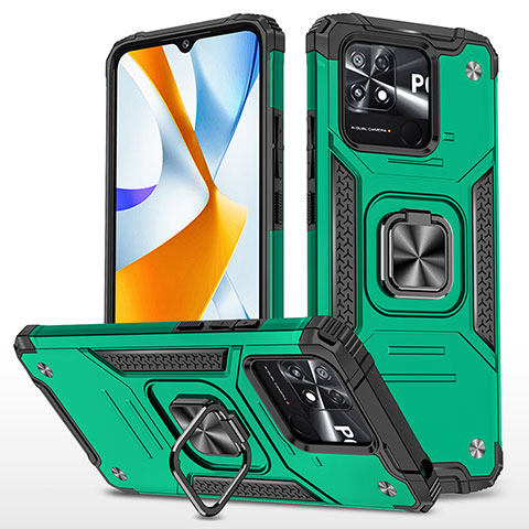 Coque Contour Silicone et Plastique Housse Etui Mat avec Magnetique Support Bague Anneau MQ1 pour Xiaomi Poco C40 Vert Nuit