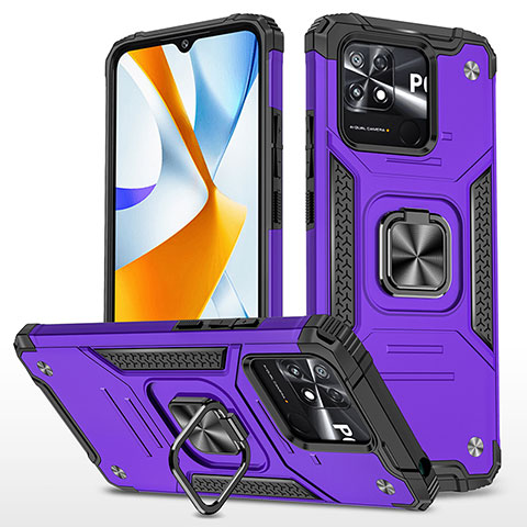 Coque Contour Silicone et Plastique Housse Etui Mat avec Magnetique Support Bague Anneau MQ1 pour Xiaomi Poco C40 Violet